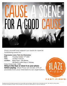 Blaze Pizza Fundraiser Park Ave 